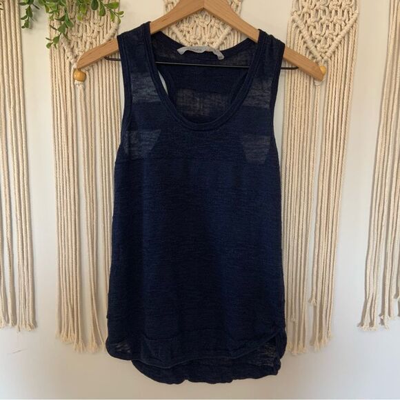 ATHLETA Women’s Getaway Linen Blend Racerback Tank Top Navy Blue Size Small - Picture 1 of 8